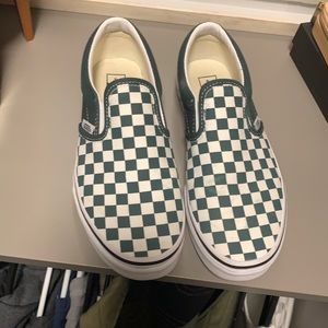 Vans Slip-On Forest Green & White Checkerboard Skate Shoes. SZ W 7.5/M 6